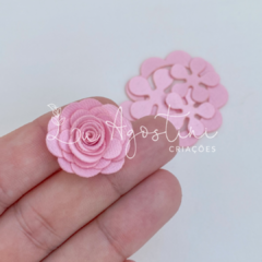 Rosinha montável tecido acetinado rosa claro- 2,5cm- 25 recortes, 5 rosas