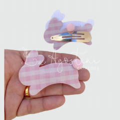 Capinha montável tic tac coelhinho pompom rosa xadrez- 4 itens- 1 presilha - comprar online