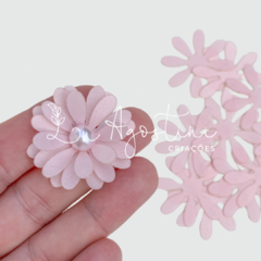 Margarida tecido fino rose suave- 3,5cm- 15 recortes, 5 margaridas tripla