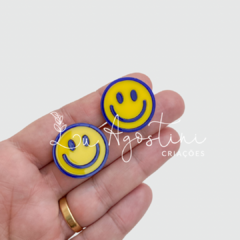 Aplique botom smile amarelo e azul-2,5cm- 2 unidades