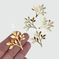 Galho folhinhas dourado espelhado-4cm- 5 unidades