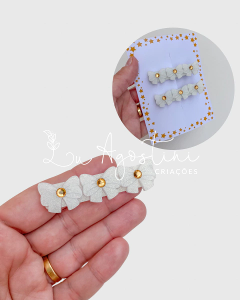 Aplique clip lacinhos off glitter- 1 unidade