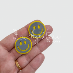 Aplique botom smile cinza e amarelo-2,5cm- 2 unidades