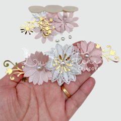 Kit montável arranjo floral celeste rose- 14cm- 15 itens- 1 arranjo