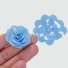Rosinha montável tecido fino azul claro- 3cm- 25 recortes, 5 rosas