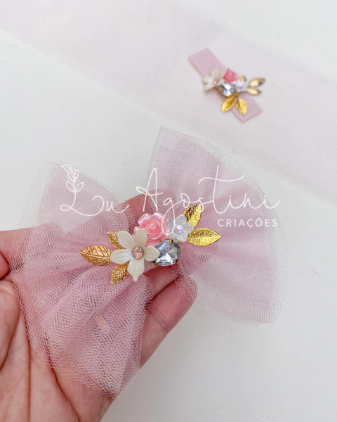 Kit montável laço tule rosa- 5 itens- 1 laço