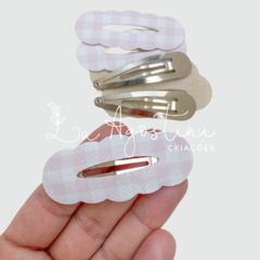 Kit montável capinha oval escalope rosa suave- 6 itens- 1 par com presilha tic tac