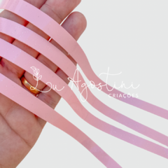 Tira de sintético rosa bebê verniz com glitter-10mmx40cm- 4 unidades