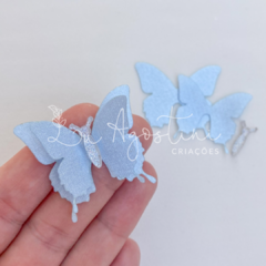 Borboleta dupla com miolo azul bebê-4x3,5cm- 15 recortes, 5 borboletas