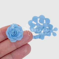 Rosinha montável tecido fino azul claro- 2,5cm- 25 recortes, 5 rosas
