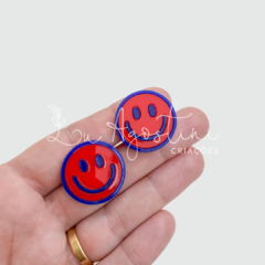 Aplique botom smile vermelho e azul-2,5cm- 2 unidades