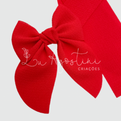 Laço montável tecido crepe vermelho- 9x12cm- 3 recortes- 1 laço