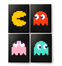 Kit Quadros Posters Decorativos Pac-Man