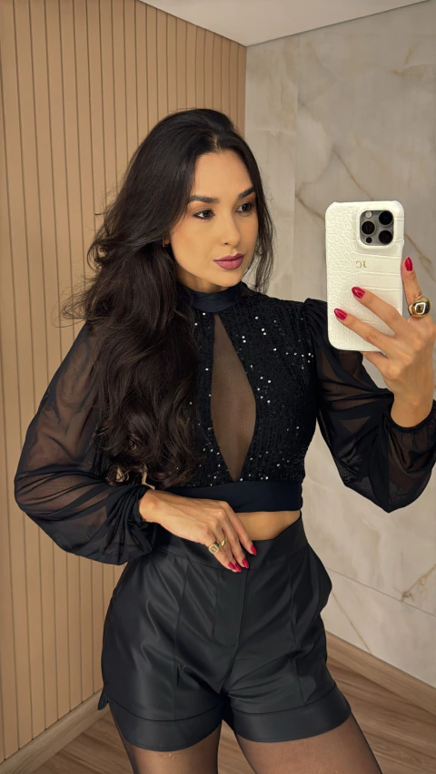 CROPPED PAETÊ MANGA LONGA 0058 - comprar online