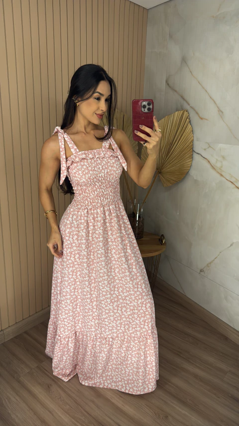 VESTIDO FLORAL CREPINHO LONGO 0153 - comprar online