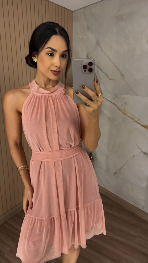 VESTIDO TULE CURTO GOLA ALTA 0309 - comprar online