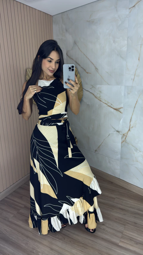 CONJUNTO VISCOLINHO CROPPED E SAIA LONGA 0373 - comprar online