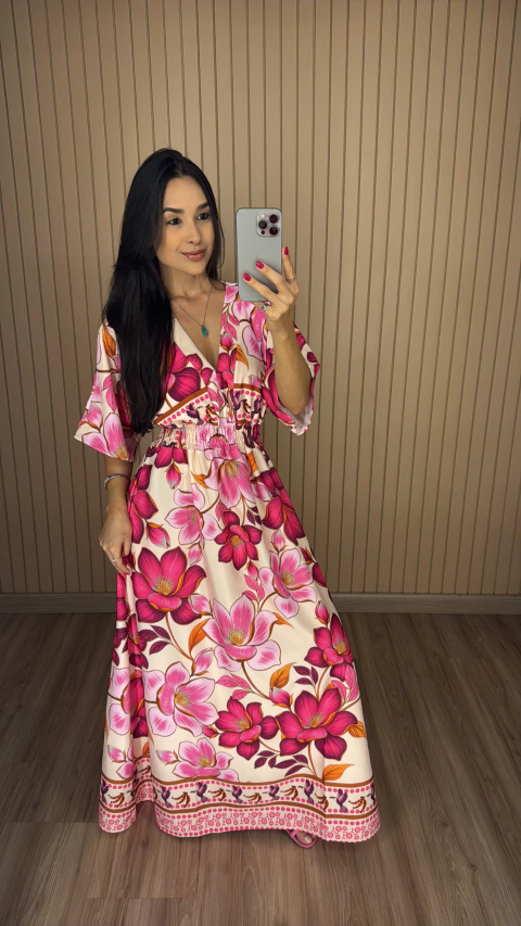 VESTIDO MANGA MORCEGO CREPINHO LONGO 0145 - comprar online