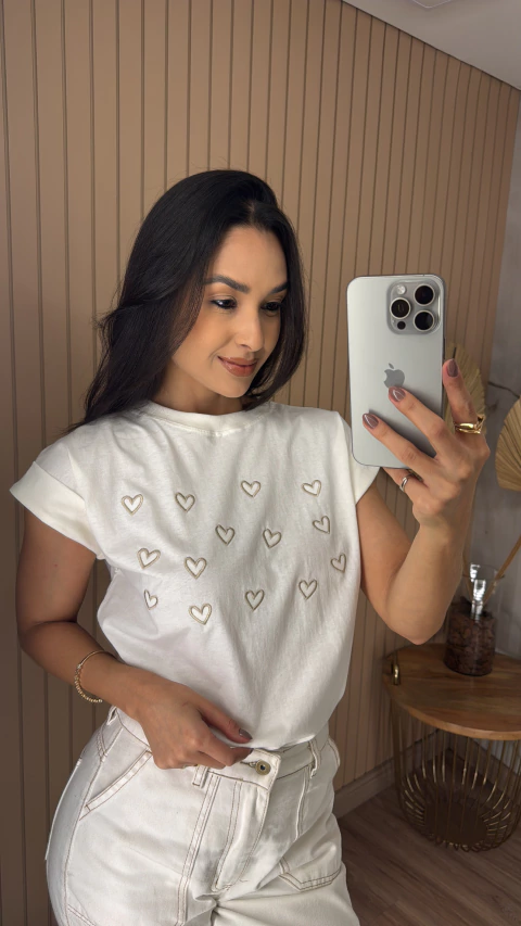 T-SHIRT BORDADA MANGA DOBRADA 0355 - comprar online