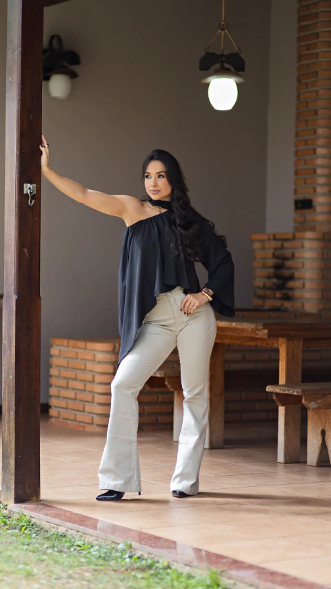 BLUSA ASSIMÉTRICA CREPINHO MANGA LONGA 0249 - comprar online