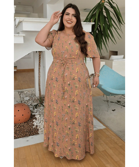 Vestido Jael Moda Evangélica em Viscolinho Estampado com Amarração Frontal | Patmos