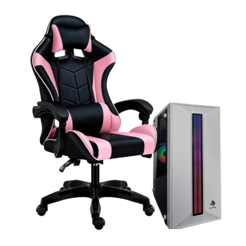 PC ARMADA AMD ATHLON 3000G + SILLA GAMER ROSA Y NEGRA 16GB 2X8 RGB DDR4 SSD 512GB MB A520M GAB GAMER