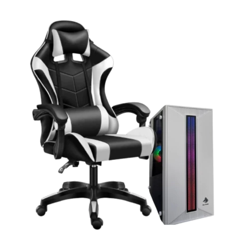 PC ARMADA AMD ATHLON 3000G + SILLA GAMER BLANCA Y NEGRA 16GB 2X8 RGB DDR4 SSD 512GB MB A520M GAB GAM