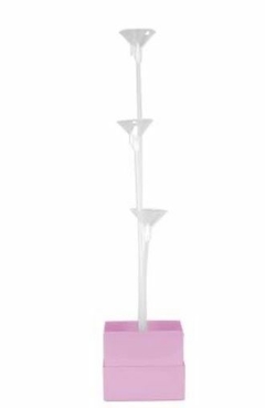 CAIXA PEGA BALÃO COM 3 HASTES ROSA 8X9 CM