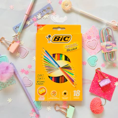 Lápices Largos Bic Bicolor x 18 unidades (36 colores)