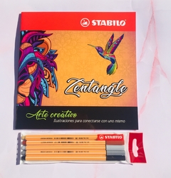 SET ARTE CREATIVO STABILO: LIBRO PARA COLOREAR ZENTANGLE + PACK DE 5 MICROFIBRAS POINT 88 EN COLORES GRISES Y SEPIA