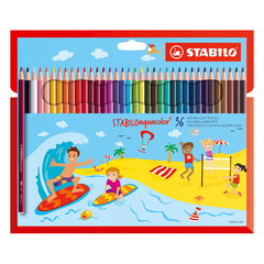 Lápices de colores Acuarelables largos Stabilo x 36 colores - Estuche de cárton