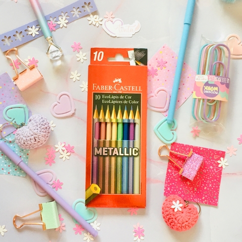 Lápices Largos Faber-Castell x 10 colores Metalizados