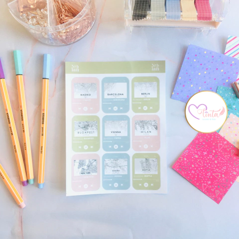 Nebian: Plancha de Stickers Mapas en Música