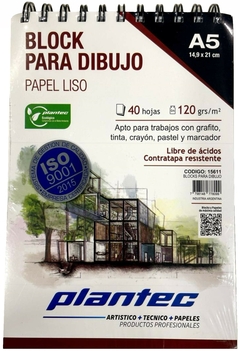 BLOCK PARA DIBUJO PLANTEC CON ESPIRAL A5 120g LISO - Cod.15611