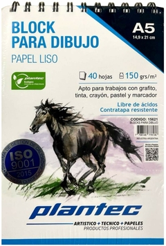 BLOCK PARA DIBUJO PLANTEC CON ESPIRAL A5 150g LISO - Cod.15621