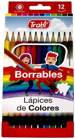 LÁPICES DE COLORES LARGOS BORRABLES TRABI x 12
