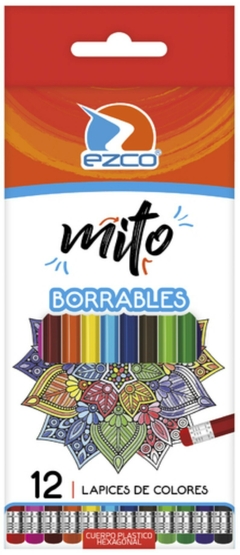 LÁPICES LARGOS EZCO MITO X 12 COLORES BORRABLES