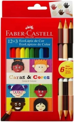 LÁPICES DE COLOR FABER CASTELL x 12 + 6 TONOS PIEL