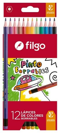LÁPICES FILGO BORRABLES LARGOS x 12 colores
