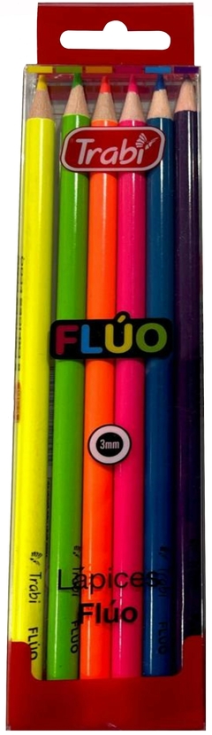 LÁPICES LARGOS DE COLORES FLUO TRABI x 6
