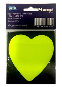 NOTAS ADHESIVAS CORAZÓN TRASLÚCIDAS MEMOFIX 2 blocks x 25 hojas C/U - Cod.803C - comprar online