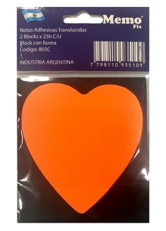 NOTAS ADHESIVAS CORAZÓN TRASLÚCIDAS MEMOFIX 2 blocks x 25 hojas C/U - Cod.803C - tienda online
