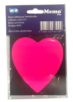 NOTAS ADHESIVAS CORAZÓN TRASLÚCIDAS MEMOFIX 2 blocks x 25 hojas C/U - Cod.803C en internet