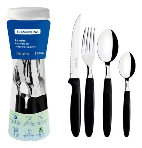 Juego de cubiertos Ipanema negro 24 pz Tramontina