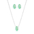 CONJ9250 - CONJUNTO COLAR + BRINCO PEDRA FUSION VERDE - FOLHEADO A PRATA 925