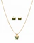 Conjunto Colar + Brinco Aço Inoxidável Borboleta Verde Folheado a Ouro 18K