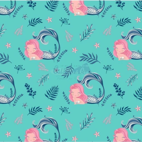 Tecido Tricoline Sereia Tiffany Caldeira - 0,5m x 1,50m