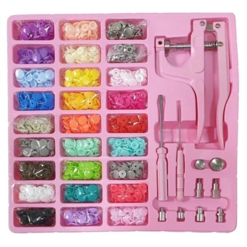 Kit Alicate 3 em 1 Pregar Botão Pressão Plástico Metal Ritas e Ilhós Lanmax - Rosa