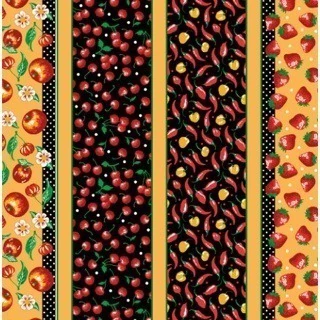 Tecido Tricoline Barrado Frutas, Flores e Pimenta - 0,55m x 1,50m
