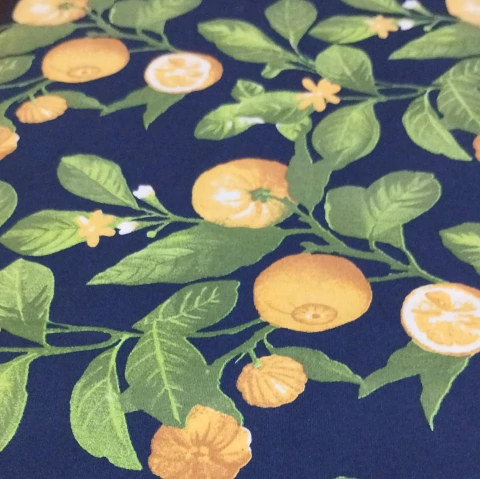 Tecido Tricoline Tangerina Fundo Marinho - 0,5m x 1,50m